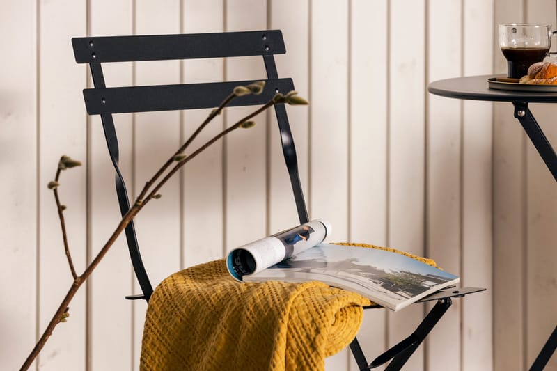 BRUNSHUSE Cafébord 60 cm Rund Svart + 2 Klappstolar - Balkonggrupper - Caféset