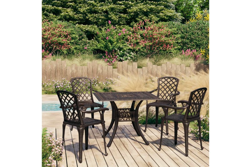 Caféset 5 delar gjuten aluminium brons - Brun - Utemöbler - Utegrupp - Caféset