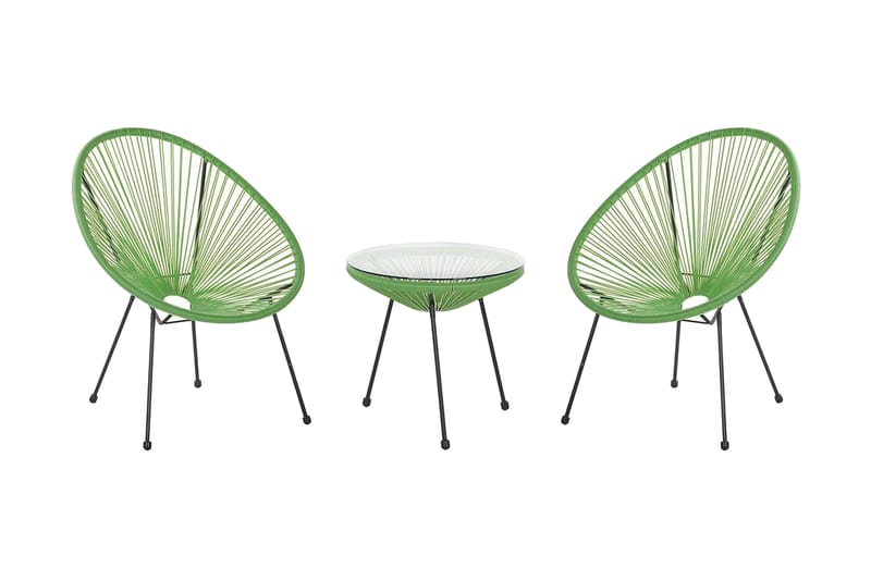CAYACO Balkongbord 70 cm Konstrotting/Grön + 2 Utestolar - Utemöbler - Utegrupp - Caféset