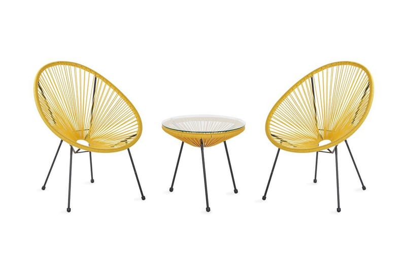 CAYACO Balkongbord 70 cm Konstrotting/Gul + 2 Utestolar - Utemöbler - Utegrupp - Caféset