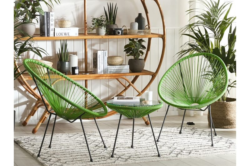 Cayaco Balkongset 70 cm + 2 Utestolar - Konstrotting/Grön - Utemöbler - Utegrupp - Caféset