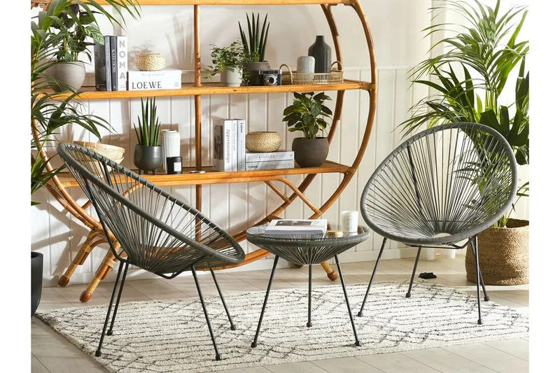 Cayaco Balkongset 70 cm + 2 Utestolar - Konstrotting/Mörkgrå - Utemöbler - Utegrupp - Caféset