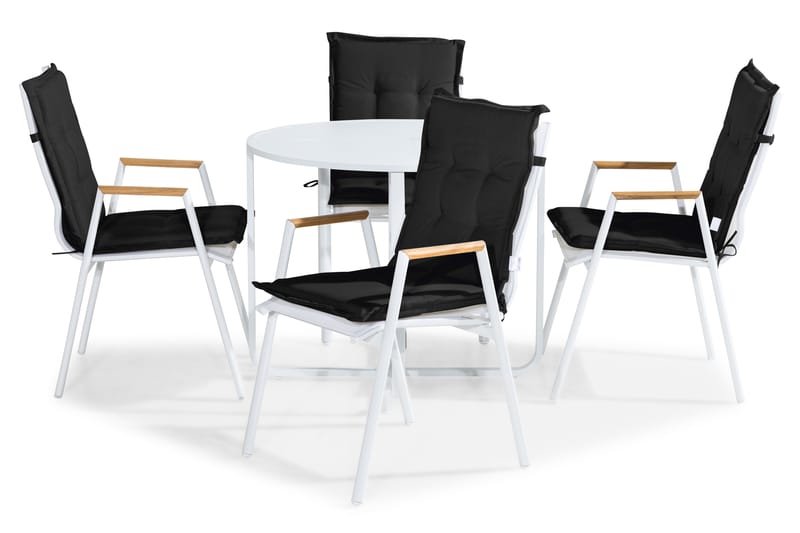 FLIPPY Cafébord 90 Runt Vit+4 LAS VEGAS Stol Teak Dyna Svart - Utemöbler - Utegrupp - Caféset