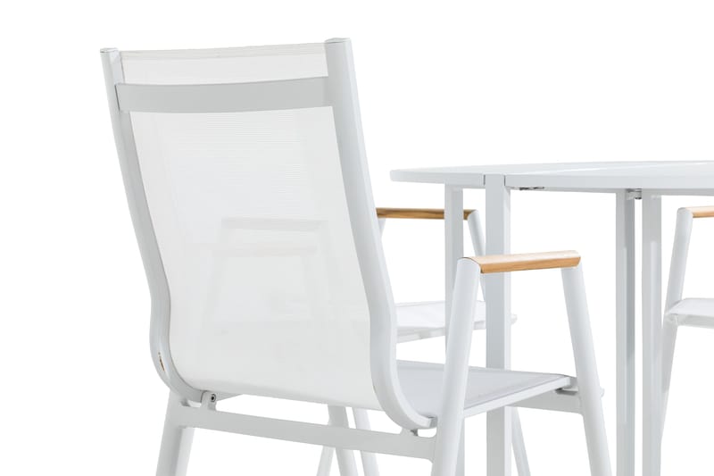 Flippy Cafégrupp 90 Rund + 4 Las Vegas Karmstol - Vit/Teak - Utemöbler - Balkong - Balkongmöbler - Balkonggrupper