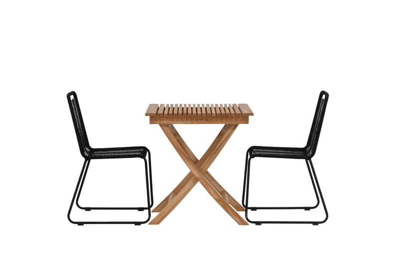 Ghana Cafégrupp 70x70 cm + 2 Lindos Stapelbar Stol, Svart/Brun