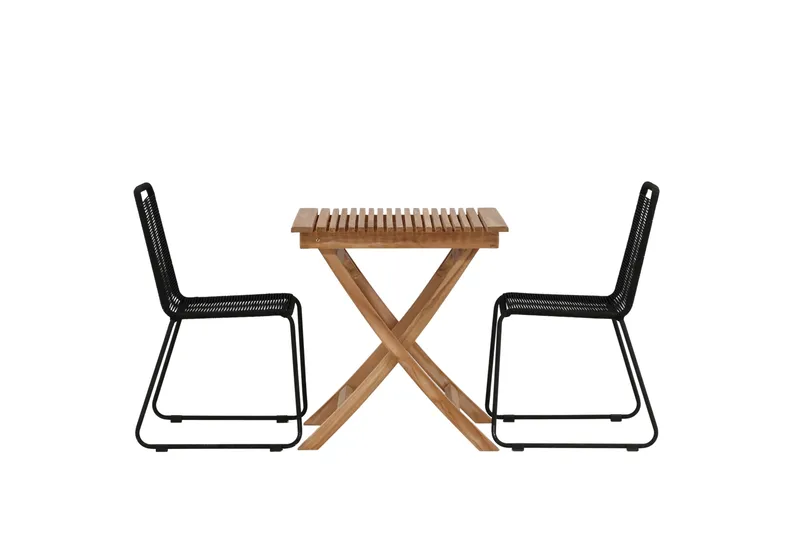 Ghana Cafégrupp 70x70 cm + 2 Lindos Stapelbar Stol, Svart/Brun