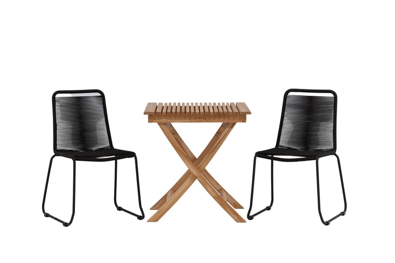 Ghana Cafégrupp 70x70 cm + 2 Lindos Stapelbar Stol - Svart/Brun - Utemöbler - Utegrupp - Caféset