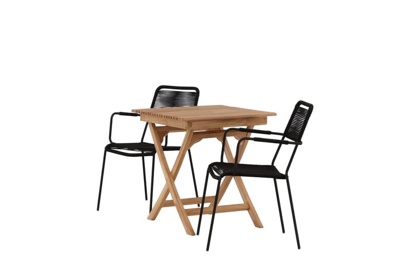 Ghana Caféset 70 cm + 2 Lindos Karmstol - Brun/Svart - Utemöbler - Balkong - Balkongmöbler - Balkonggrupper