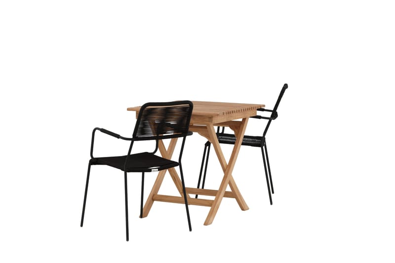 Ghana Caféset 70 cm + 2 Lindos Karmstol - Brun/Svart - Utemöbler - Balkong - Balkongmöbler - Balkonggrupper