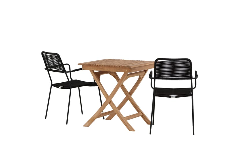 Ghana Caféset 70 cm + 2 Lindos Karmstol - Brun/Svart - Utemöbler - Balkong - Balkongmöbler - Balkonggrupper