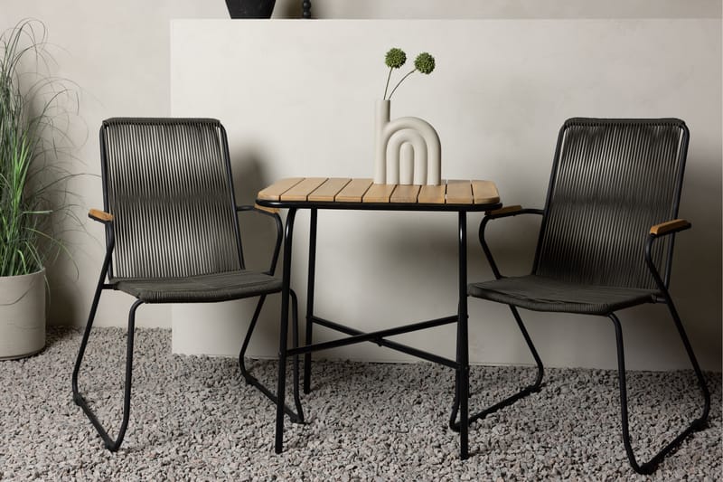 Holmbeck Caféset 70 cm + 2 st Bois Karmstolar - Svart/Brun - Utemöbler - Utegrupp - Caféset