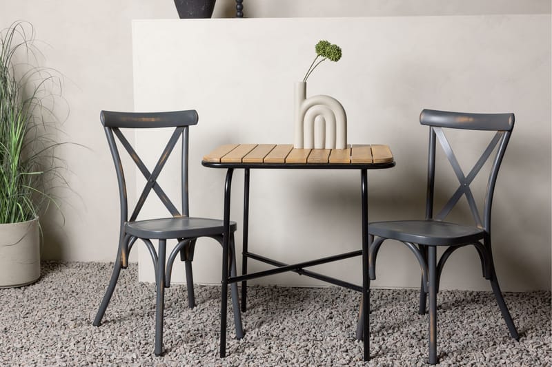 Holmbeck Caféset 70 cm + 2 st Tablas Matstolar - Brun/Mörkgrå - Utemöbler - Balkong - Balkongmöbler - Balkonggrupper