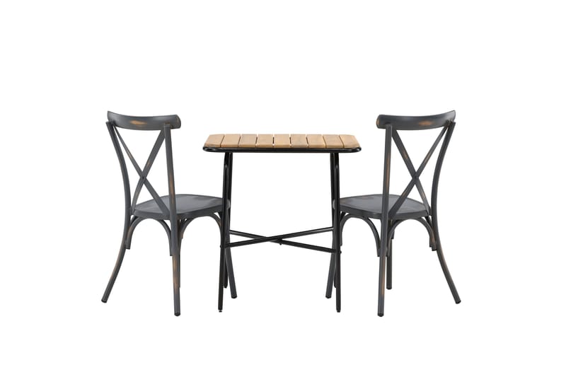 Holmbeck Caféset 70 cm + 2 st Tablas Matstolar - Brun/Mörkgrå - Utemöbler - Balkong - Balkongmöbler - Balkonggrupper
