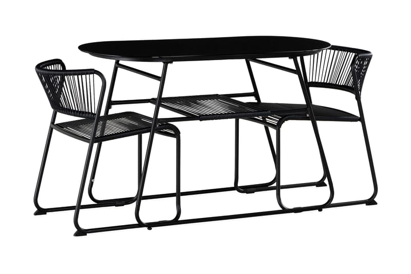 LAMBORG Cafébord 120 cm Oval Glas/Svart + 2 Stolar - Caféset - Balkonggrupper