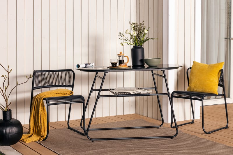 LAMBORG Cafébord 120 cm Oval Glas/Svart + 2 Utestolar - Utemöbler - Utegrupp - Caféset