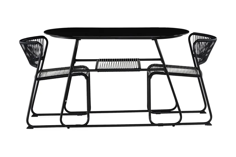 Lamborg Caféset 120 cm Oval + 2 Utestolar - Glas/Svart - Utemöbler - Utegrupp - Caféset