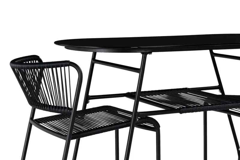 Lamborg Caféset 120 cm Oval + 2 Utestolar - Glas/Svart - Utemöbler - Utegrupp - Caféset