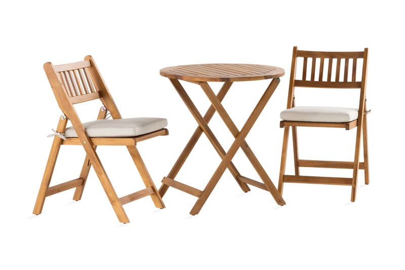 MANALI Cafébord 60 cm Runt Akacia + 2 Stolar - Balkonggrupper - Caféset