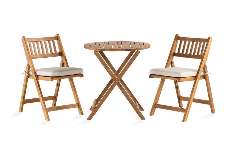 MANALI Cafébord 60 cm Runt Akacia + 2 Stolar - Balkonggrupper - Caféset