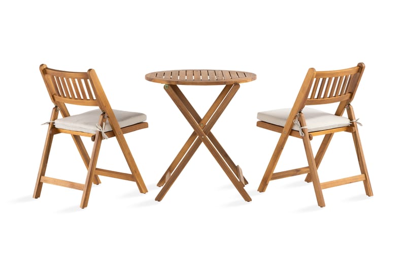 MANALI Cafébord 60 cm Runt Akacia + 2 Stolar - Balkonggrupper - Caféset