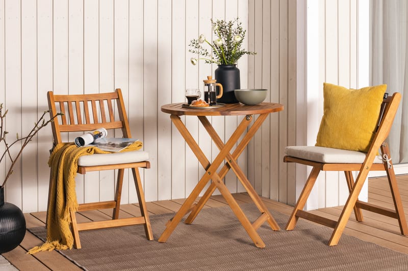 MANALI Cafébord 60 cm Runt Akacia + 2 Utestolar - Utemöbler - Utegrupp - Caféset
