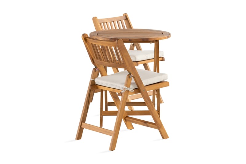MANALI Cafébord 60 cm Runt Akacia + 2 Utestolar - Utemöbler - Utegrupp - Caféset