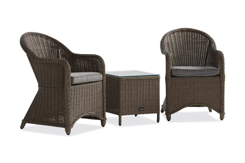 Marcus Caféset med 2 Light Fåtöljer m Dyna - Grå - Utemöbler - Balkong - Balkongmöbler - Balkonggrupper