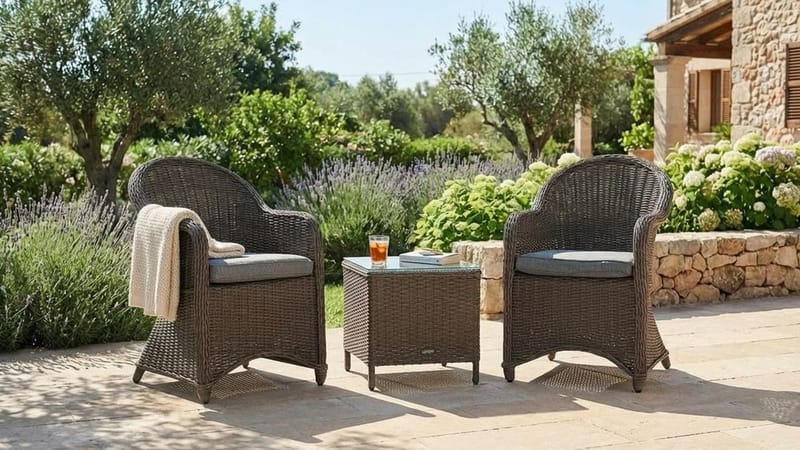 Marcus Caféset med 2 Light Fåtöljer m Dyna - Grå - Utemöbler - Balkong - Balkongmöbler - Balkonggrupper