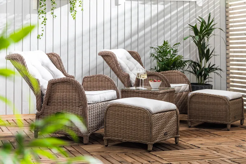 Marcus Caféset med 2 Reclinerfåtöljer Utomhus m Dyna - Natur - Utemöbler - Utegrupp - Caféset