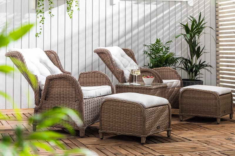 Marcus Caféset med 2 Reclinerfåtöljer Utomhus m Dyna - Natur - Utemöbler - Utegrupp - Caféset