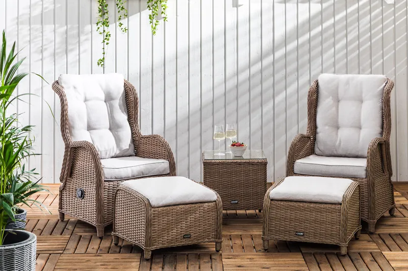 Marcus Caféset med 2 Reclinerfåtöljer Utomhus m Dyna - Natur - Utemöbler - Utegrupp - Caféset