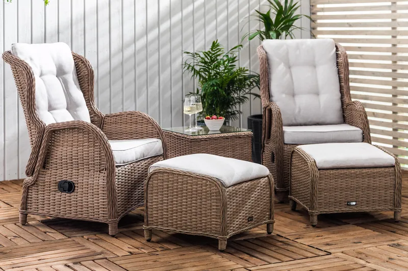 Marcus Caféset med 2 Reclinerfåtöljer Utomhus m Dyna - Natur - Utemöbler - Utegrupp - Caféset