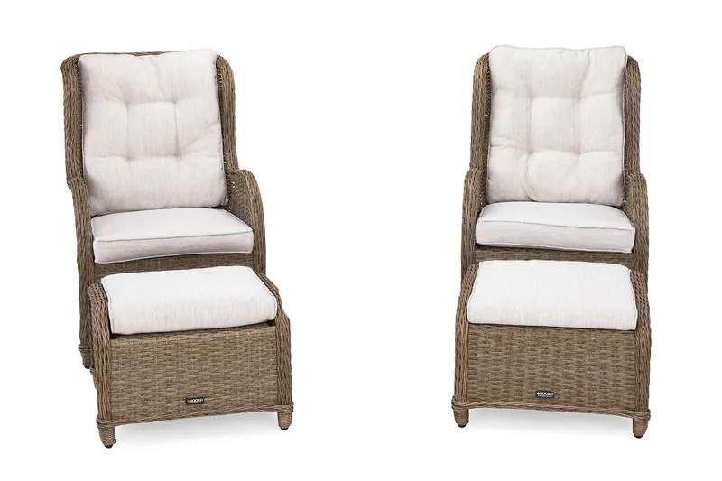 Marcus Öronlappsfåtölj med Fotpall m Dyna 2-pack - Natur - Utemöbler - Balkong - Balkongmöbler - Balkonggrupper