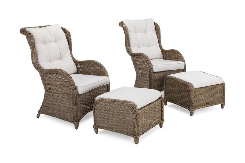 Marcus Öronlappsfåtölj med Fotpall m Dyna 2-pack - Natur - Utemöbler - Balkong - Balkongmöbler - Balkonggrupper