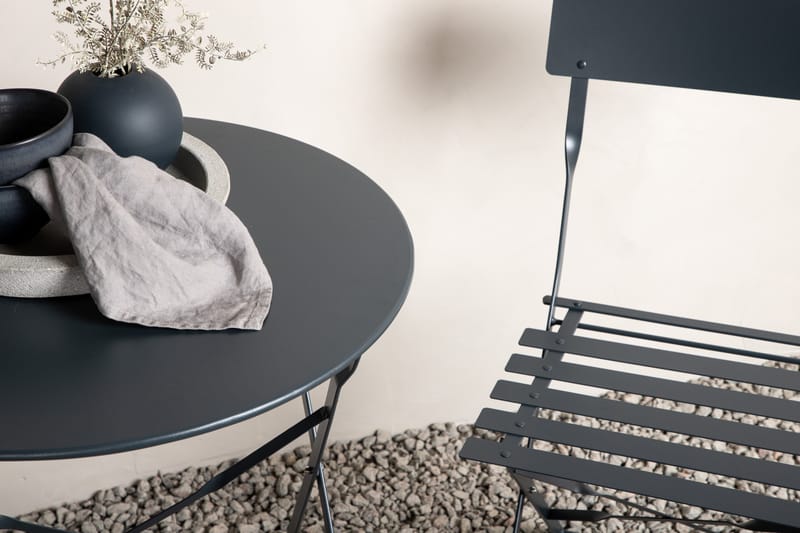 Marseille Caféset Rund Ø60 cm + 2 Matstolar Utomhus - Mörkgrå - Utemöbler - Utegrupp - Caféset