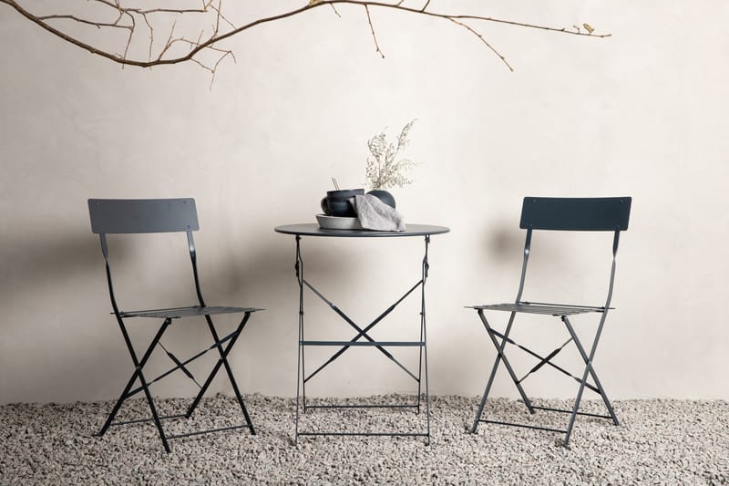 Marseille Caféset Rund Ø60 cm + 2 Matstolar Utomhus - Mörkgrå - Utemöbler - Utegrupp - Caféset