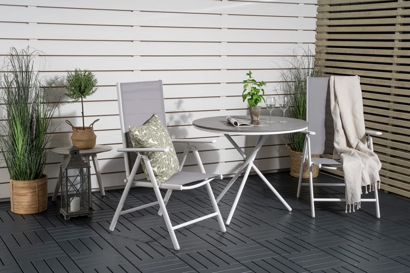 Parma Caféset Rund Ø90 cm + 2 Break Positionsstolar - Vit/Grå - Utemöbler - Utegrupp - Caféset