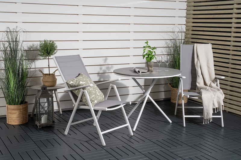 Parma Caféset Rund Ø90 cm + 2 Break Positionsstolar - Vit/Grå - Utemöbler - Utegrupp - Caféset