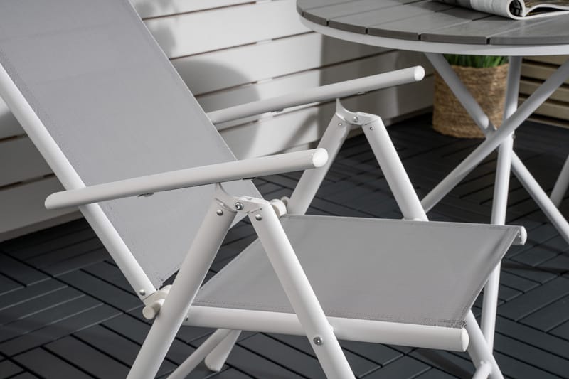 Parma Caféset Rund Ø90 cm + 2 Break Positionsstolar - Vit/Grå - Utemöbler - Utegrupp - Caféset