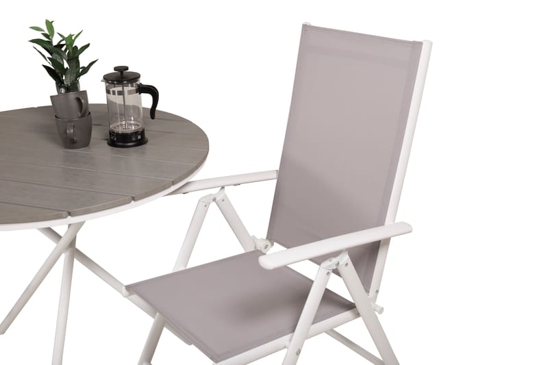 Parma Caféset Rund Ø90 cm + 2 Break Positionsstolar - Vit/Grå - Utemöbler - Utegrupp - Caféset