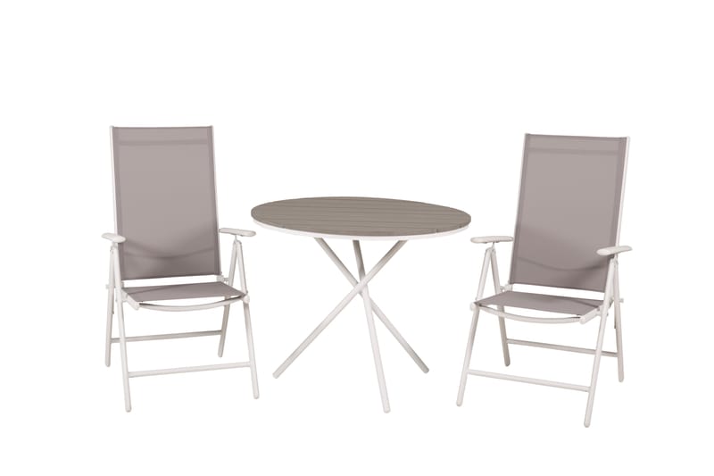 Parma Caféset Rund Ø90 cm + 2 Break Positionsstolar - Vit/Grå - Utemöbler - Utegrupp - Caféset