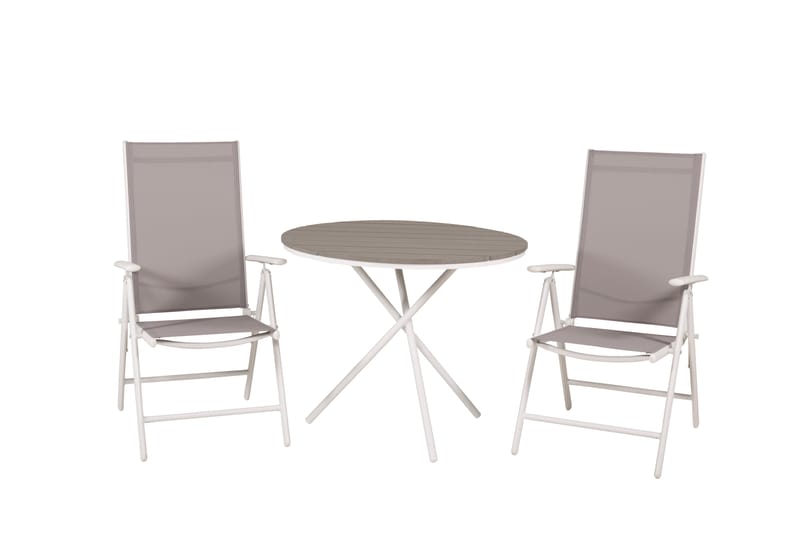 PARMA Caféset Rund Ø90 cm + 2 Break Positionsstolar Vit/Grå - Venture Home - Caféset - Balkonggrupper