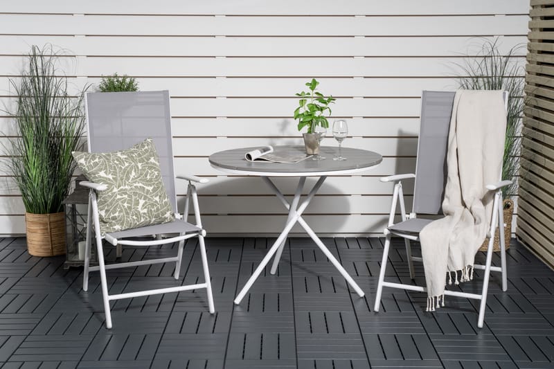 Parma Caféset Rund Ø90 cm + 2 Break Positionsstolar - Vit/Grå - Utemöbler - Utegrupp - Caféset