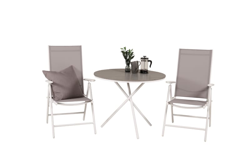 Parma Caféset Rund Ø90 cm + 2 Break Positionsstolar - Vit/Grå - Utemöbler - Utegrupp - Caféset
