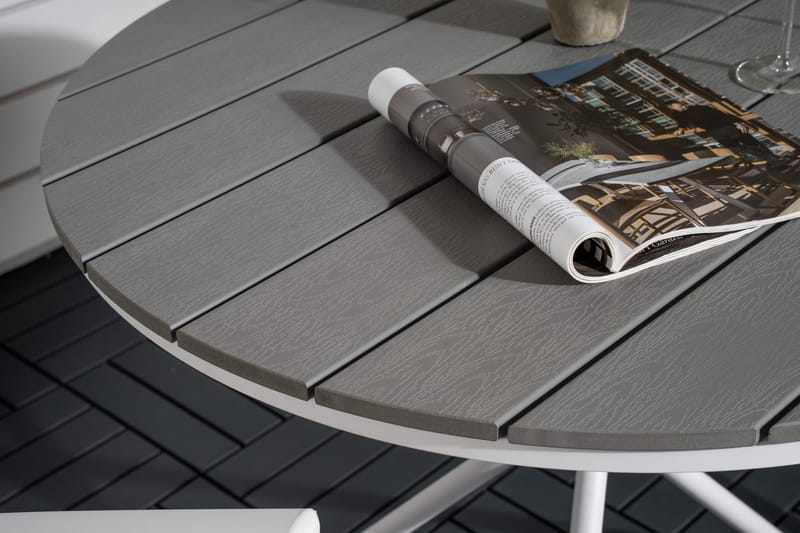 Parma Caféset Rund Ø90 cm + 2 Break Positionsstolar - Vit/Grå - Utemöbler - Balkong - Balkongmöbler - Balkonggrupper