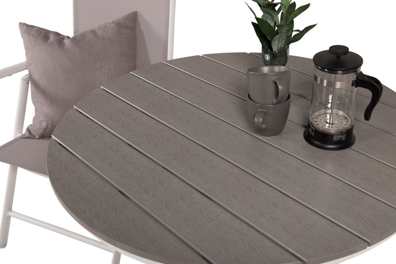 Parma Caféset Rund Ø90 cm + 2 Break Positionsstolar - Vit/Grå - Utemöbler - Balkong - Balkongmöbler - Balkonggrupper