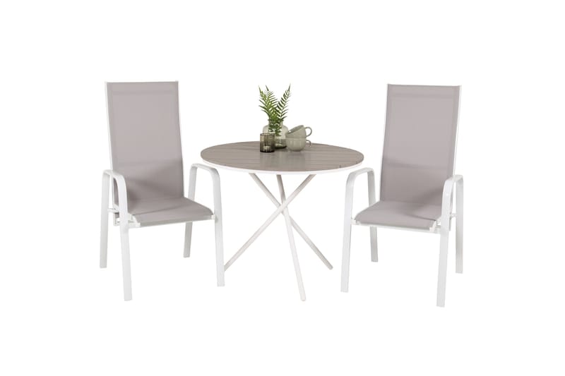 Parma Caféset Rund Ø90 cm + 2 Copacabana Karmstolar - Brun/Vit - Utemöbler - Balkong - Balkongmöbler - Balkonggrupper