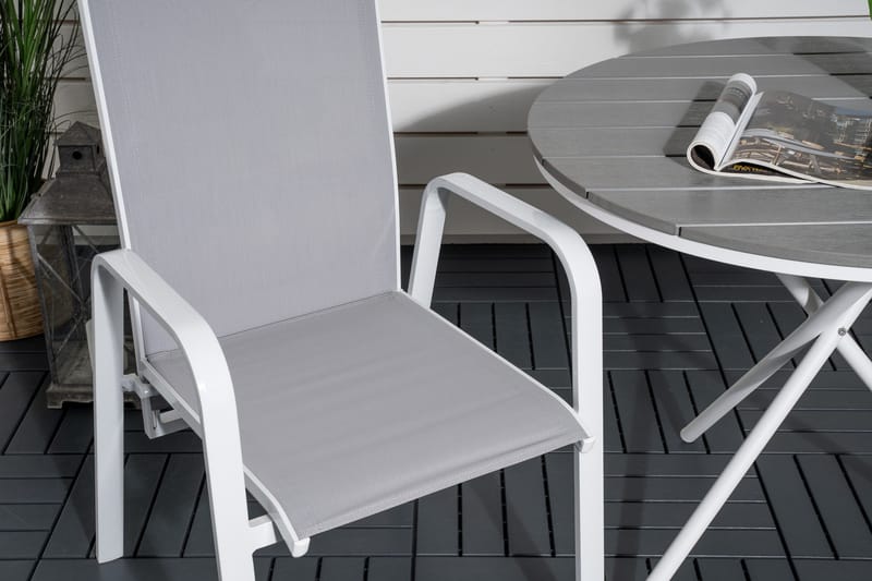 Parma Caféset Rund Ø90 cm + 2 Copacabana Karmstolar - Brun/Vit - Utemöbler - Balkong - Balkongmöbler - Balkonggrupper