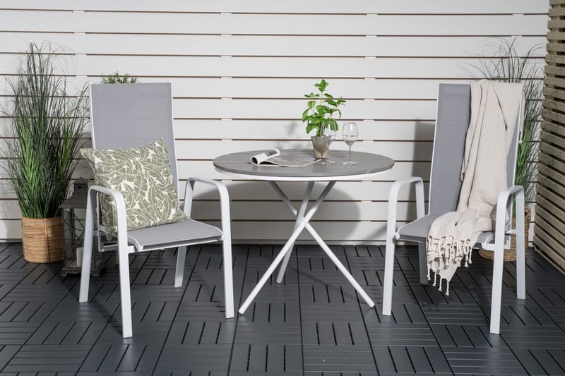 Parma Caféset Rund Ø90 cm + 2 Copacabana Karmstolar - Brun/Vit - Utemöbler - Balkong - Balkongmöbler - Balkonggrupper