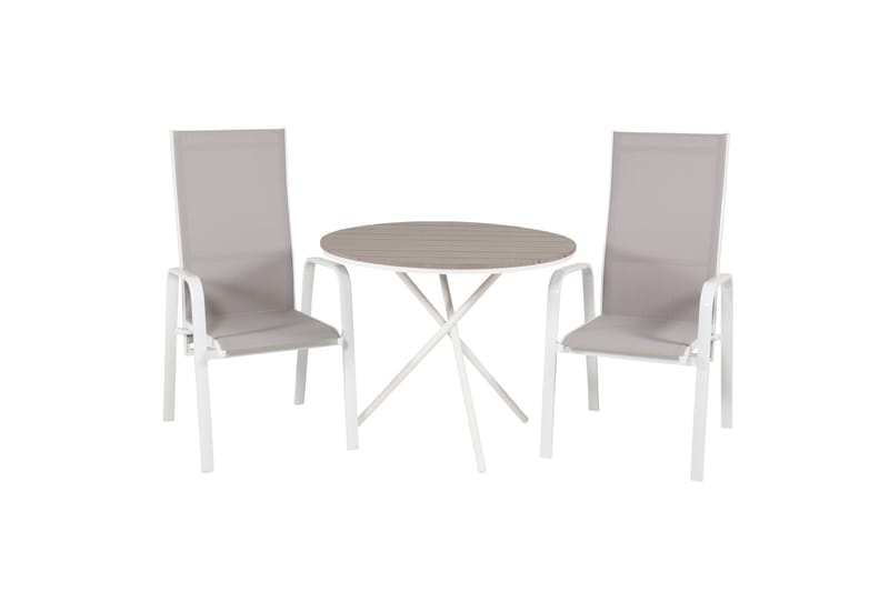 Parma Caféset Rund Ø90 cm + 2 Copacabana Karmstolar, Brun/Vit